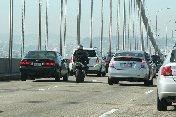 Lane Splitting motorcycle in California